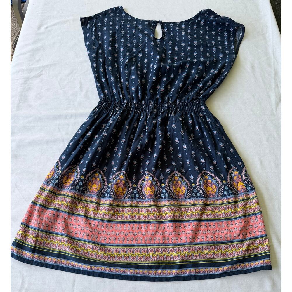 Boho Festival Hippie Coastal Mossimo Supply Co Border Print Navy Floral Dress M - Picture 7 of 12